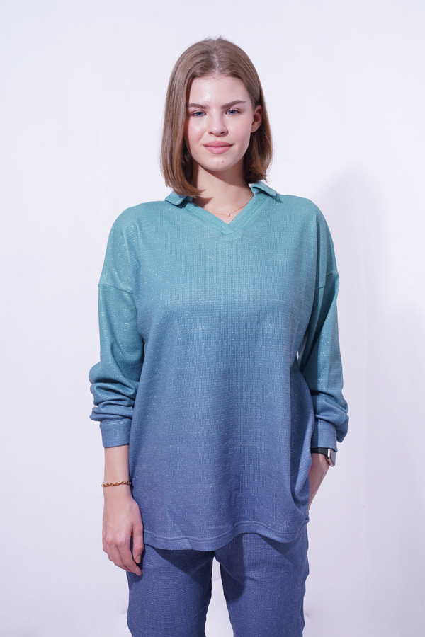 Teal Lavender Sparkly Knit Top